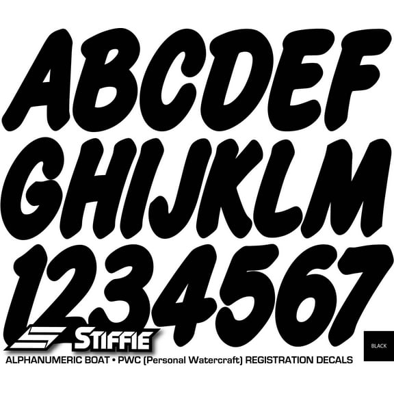 STIFFIE Whip-One Black 3" Alpha-Numeric Registration Identification Numbers Stickers Decals for Boats & Personal Watercraft