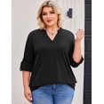 thumbnail image 4 of Zeagoo Womens Plus Size Long Sleeve Tops V Neck Plaid Roll Up Shirts Basic Casual Work Blouses, 4 of 6