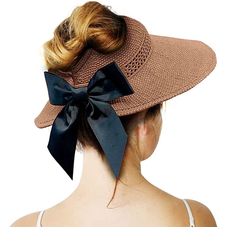 Foldable Wide Brim Straw Sun Visor UPF50+ Adjustable Ponytail Beach Hat Travel Amazon.com: Camptrace Sun Visors for Women Wide Brim Beach  main image 2
