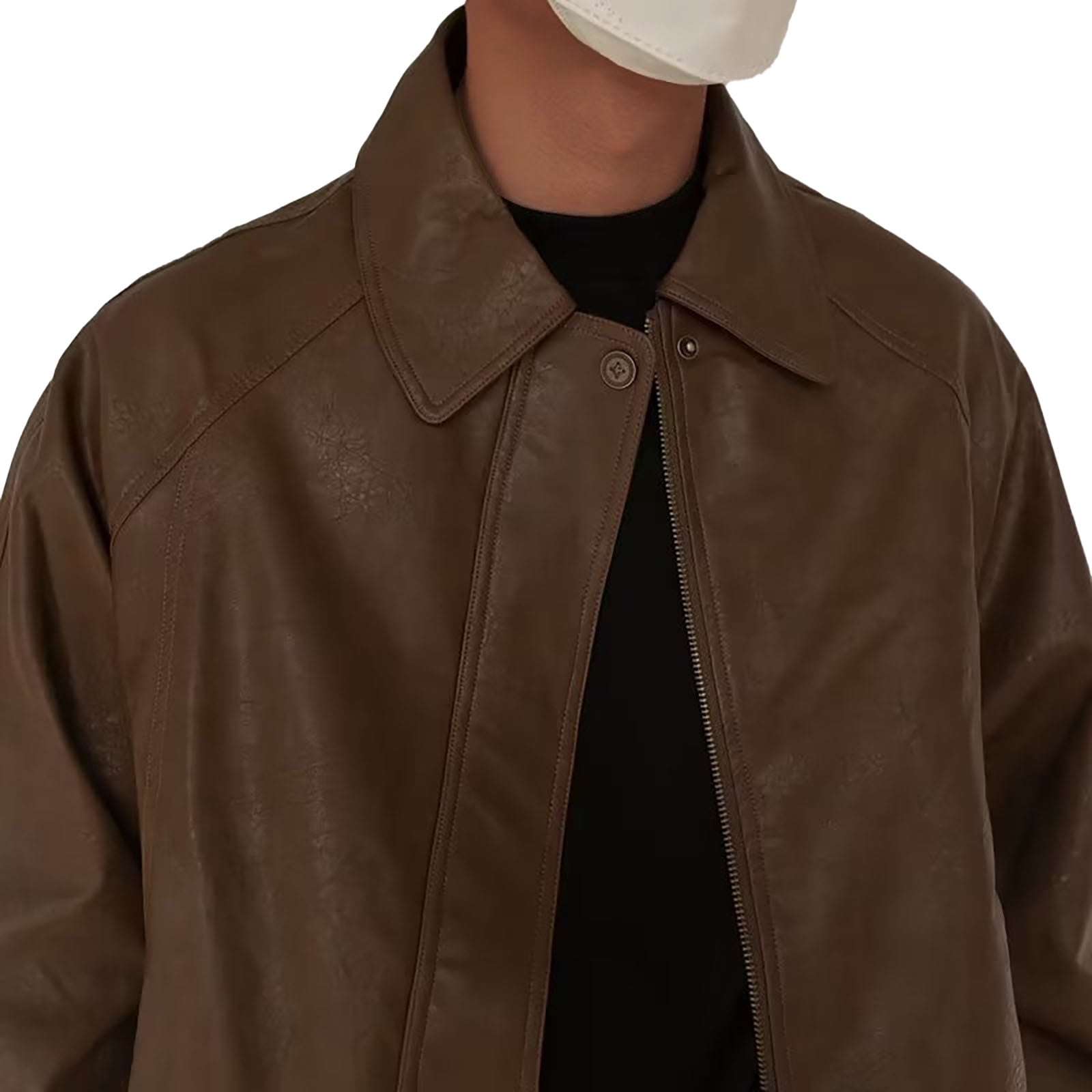 Awdenio Leather Jacket for Men Zipper Classic Vintage Button Loose Fit Lapel Collar Heavyweight Windproof Motorcycle Jacket Coat