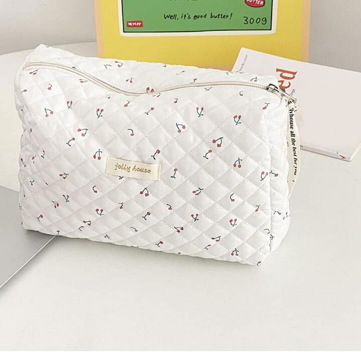 MARELLE HOME Quilted Cosmetic Pouch for Women (Beige), Cotton  Makeup Bag, Kawaii Floral Cosmetic Bag Large Travel Toiletry Bag, Large  Travel Cosmetic Bag Coquette Bag : Beauty & Personal Care