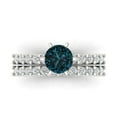 thumbnail image 2 of Clara Pucci 14K White Gold Round Cut 1Ct Natural London Blue Topaz Engagement Ring + Matching Band - Luxury Box Included, 2 of 7