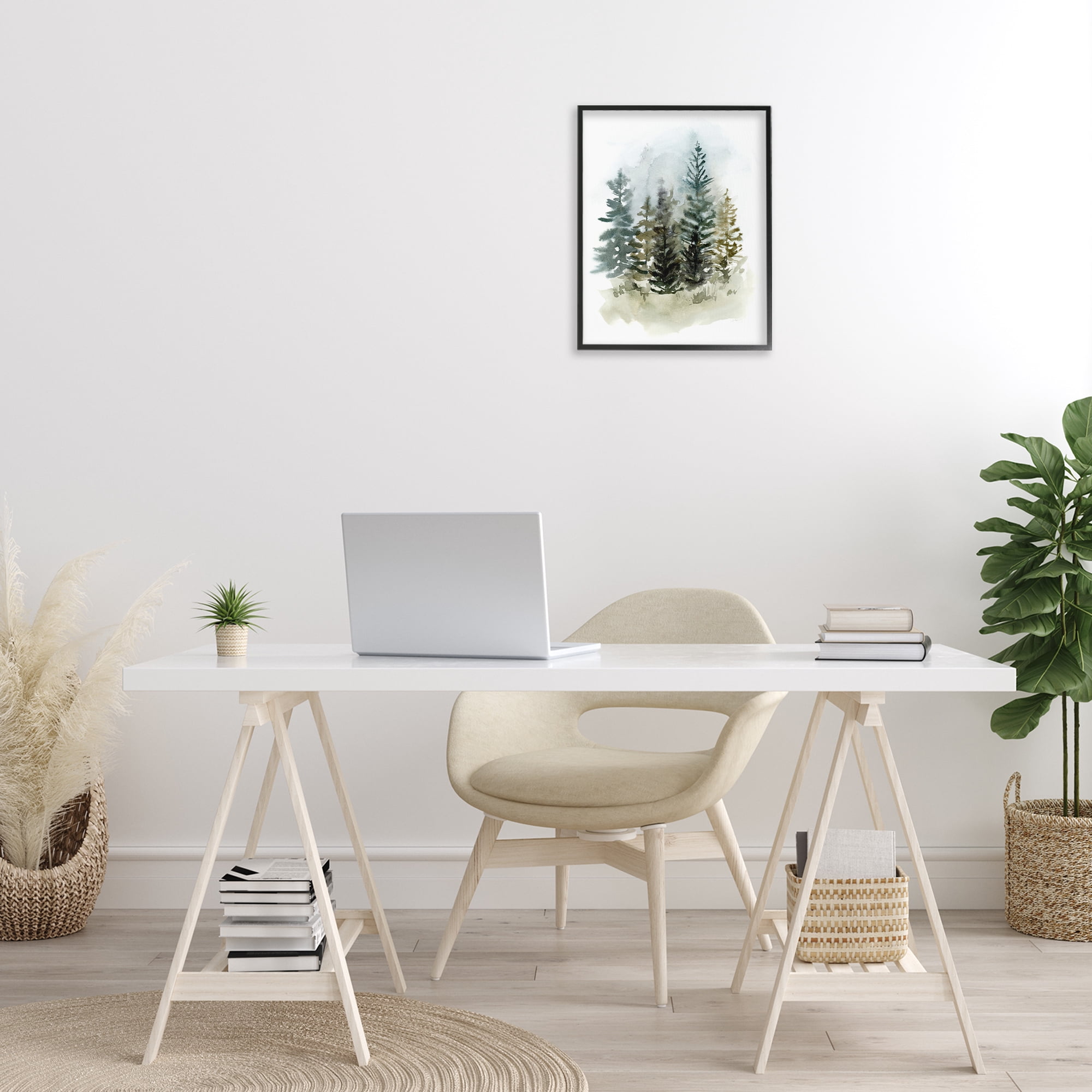 Stupell Industries Layered Woodland Trees Botanical & Floral Painting Black Framed Art Print Wall Art, 16 x 20