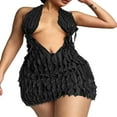 thumbnail image 1 of Robe Sans Manches à Col Halter pour Femmes, Col en V Profond, Dos Nu, Volants Plissés, Mini Robe de Soirée, 1 of 7