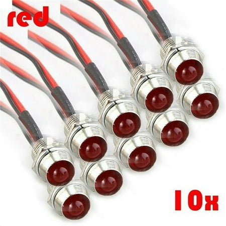 

10X Red 8Mm 12V Led Indicator Lamp Warn Light Pilot Dash Panel Car Truck Boat