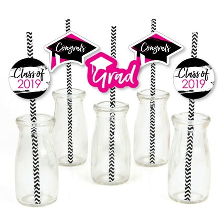 Pink Grad - Best is Yet to Come - Paper Straw Decor - Pink 2019 Graduation Striped Decorative Straws -Set of (Best Shower Valves 2019)