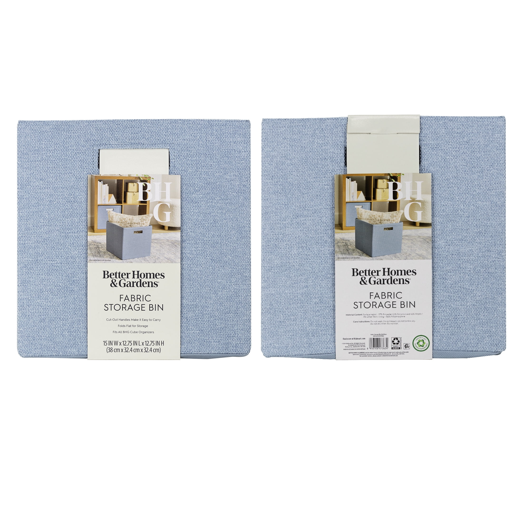 Better Homes & Gardens Collapsible Fabric Cube Storage Bin, Soft Blue Textured
