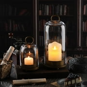 5 & 4 Wide Versatile Metal Candle Holder with Handmade Sturdy Glass Dome in Brass for Pillar Candle & Plants, 5.8 xH12.6 4.2 xH8.1, Industrial, Farmhouse, Shabby Chic. (2, Brass, Large & Small)