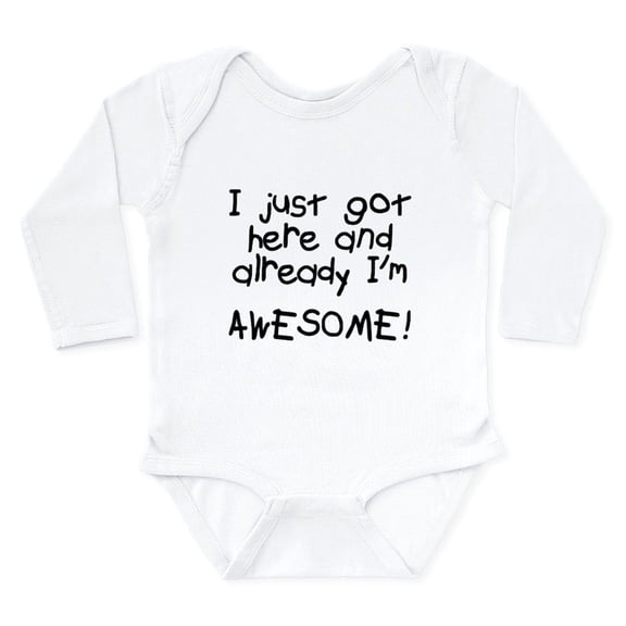 CafePress - Just Got Here Awesome Long Sleeve Infant Bodysuit - Long Sleeve Cotton Baby Bodysuit