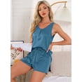 thumbnail image 3 of DARING DIVA Satin Silky Tank Top Shorts Pleated Front 2 Piece Pajama Sets S Blue, 3 of 6
