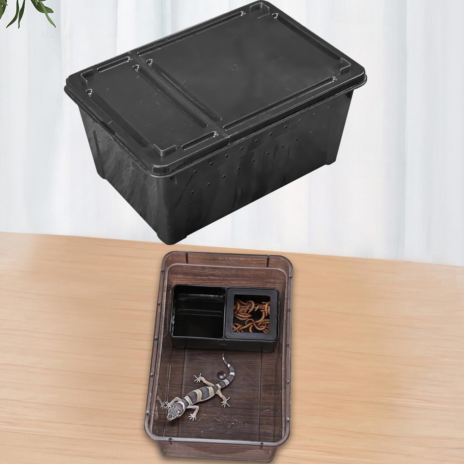 Bvdfgk Portable Turtle Tank Small Fish Tank Pet Feeding Box with Lid Snake Breeding Box black