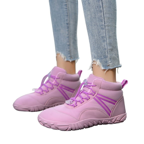 Snow Boots for Women Men Barefoot Shoes Non-Slip Lace up High Top Thickened Warm Trendy Winter Ankle Booties Walking Shoes