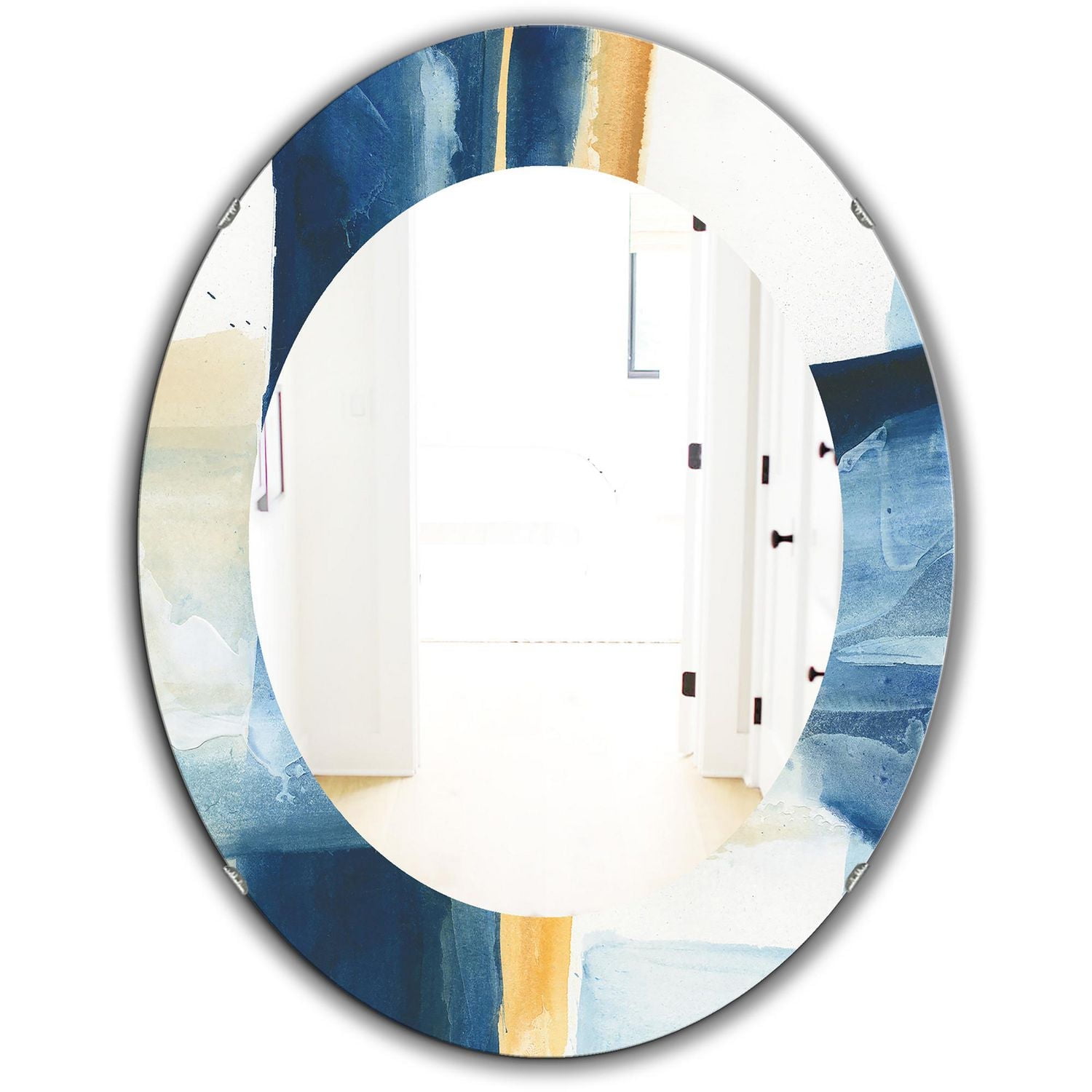 Designart 'Indigo Panel IV' Modern Mirror - Oval or Round Wall Mirror - 24x36