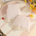 thumbnail image 3 of Faraee 0-3 Years Toddler Baby Girl Summer Clothes Ribbed Waffle 2 Piece Outfits Tassel Hem Tank Tops Drawstring Shorts Clothing Set Beige, 3 of 9