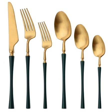 

dosili 6/12/24Pcs Black Gold Flatware Cutlery 18/10 Stainless Steel Dinnerware Set Spoon Fork Knife Western Silverware Tableware Set