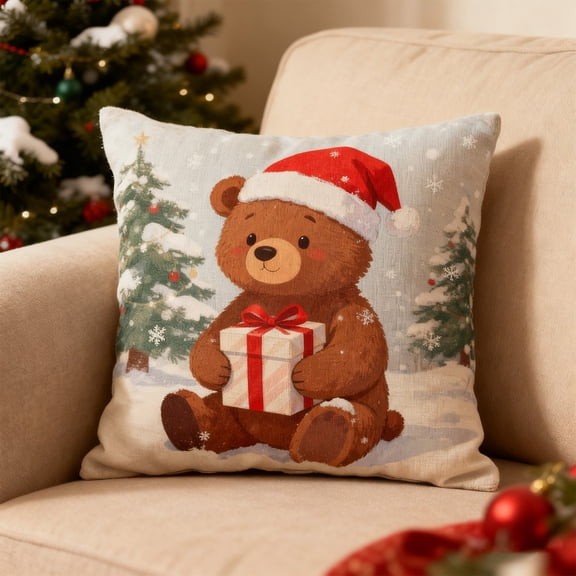 RoamHome Christmas Printed Pillow Covers 25x25 inch Short Velvet Holiday Decor for Sofa Bed, Festive Home Decorations & Christmas Gifts for Family