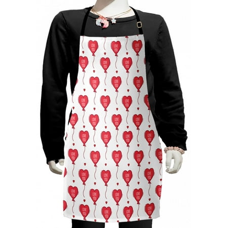 

Romantic Kids Apron Valentines Day Theme Heart Shaped Love You Balloons Happiness Birthday Boys Girls Apron Bib with Adjustable Ties for Cooking Baking Painting Dark Coral and White by Ambesonne