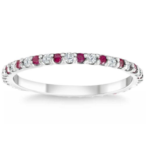 Pompeii 1/2Ct Ruby & Diamond Eternity Wedding Ring 14k White Gold Womens Band (G/H,I2-I3)