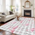 thumbnail image 4 of 8x10 Washable Area Rug, Pink Flamingo Non-Slip Extra Large Rectangle Rug for Living Room Bedroom, Summer Animal Heart Shape Palm Leaf Gray Plaid Indoor Floor Mat for Home Decor, 4 of 9