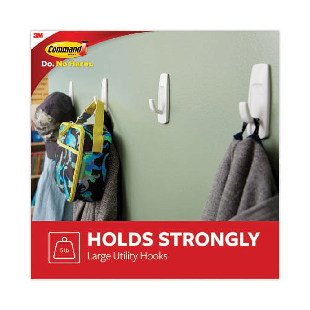 General Purpose Hooks Multi-Pack, Large, 5 Lb Cap, White, 3 Hooks And 6 Strips/pack | Bundle of 2 Packs
