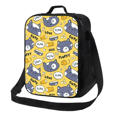 Cute Cat Face Collar Fish Lunch Box for Women Men  Insulated Lunch with Adjustable Shoulder Strap  Leakproof Lunch Tote Bag for Work Beach Picnic