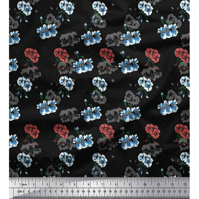 Soimoi Tissu Crêpe polyester Blanc Imprimé Pic Volant par Yard 42 Pouces de Large
