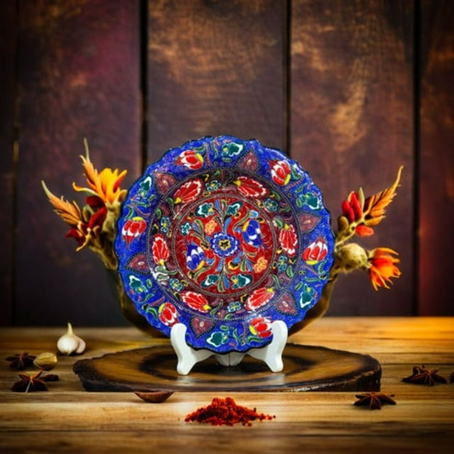 Hand-Painted Decorative Ceramic Plate - Traditional Floral Design, Multicolour Display Plate for Wall or Table, Artisan Craft Décor