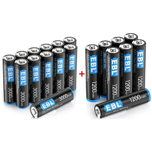 EBL 12 Pack AA Lithium Batteries and 8 Pack AAA Lithium Batteries 1.5V - High Performance Constant Volt Double A Battery for High-Tech Devices【Non-Rechargeable】