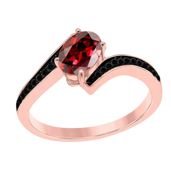 AoneJewelry 1.00 Carat Oval Shape Garnet and Black Diamond Ring In 14K White Rose & Yellow Gold