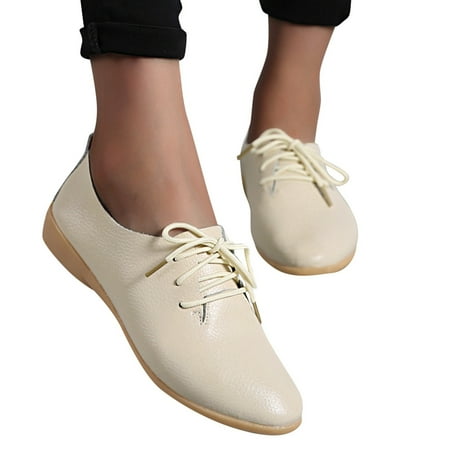 Oyedens Oxfords Dress Shoes for Women British Vintage Leather Fashion Sneakers Casual Walking Flats