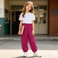 thumbnail image 4 of FRSASU Kids Quick Dry Parachute Pants Full Length Elastic Waist Strip Baggy Sports Hiking Trousers with Pockets Hot Pink, 4 of 7