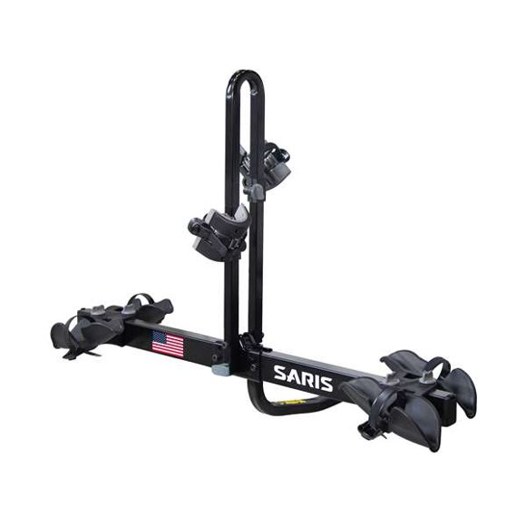Saris Bike Rack 4412B Freedom; 1-1/4 Inch And 2 Inch Receiver Hitch Mount; Holds 2 Bikes; Up To 120 Pound Weight Capacity; Bike Tire Clamp With Ratcheting Straps; Without Lock; Non-Foldable; Black