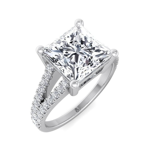Dallas - Moissanite Princess Cut Lab Diamond Engagement Ring With Double Band & Sidestones