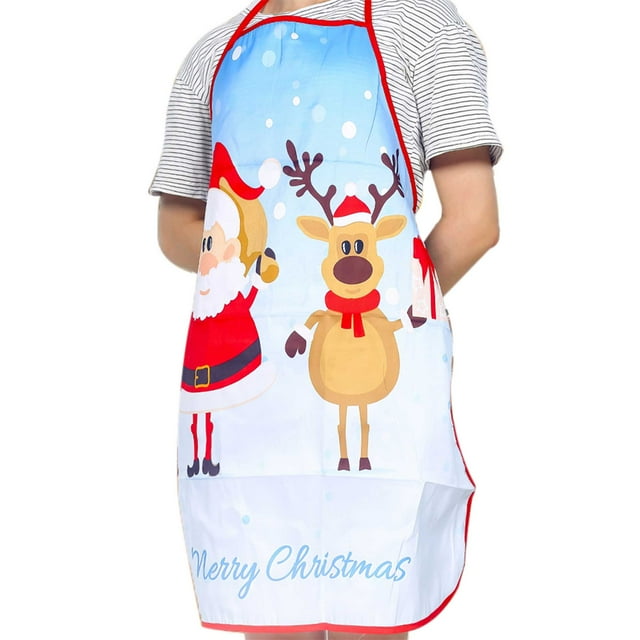 FOCUSNORM Unisex Christmas Apron Cute Santa Claus Christmas Tree Print Aprons
