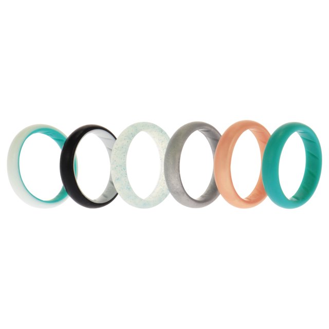 Juego de anillos sólidos BR de boda de silicona - Turquesa de ROQ para mujer - Anillo de 6 x 10 mm