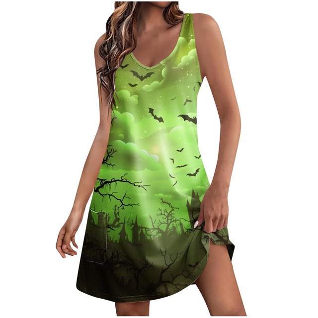 Summer Dress for Women,Dress for Women,Womens Summer Fashion Printing Pocket Sleeveless V-Neck Dress,Womens Summer Dress,Womens Summer Dress