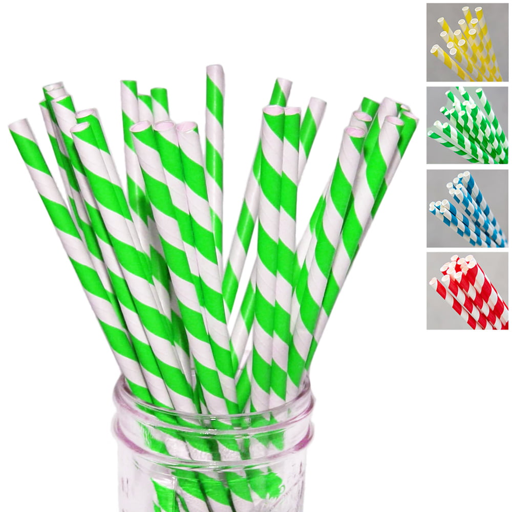 25x Colored Striped Paper Straws Beverage Biodegradable Birthday Party Supply