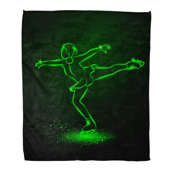 SIDONKU Flannel Throw Blanket Green Skates Figure Skating Neon Girl Dances on Ice Soft for Bed Sofa and Couch 58x80 Inches