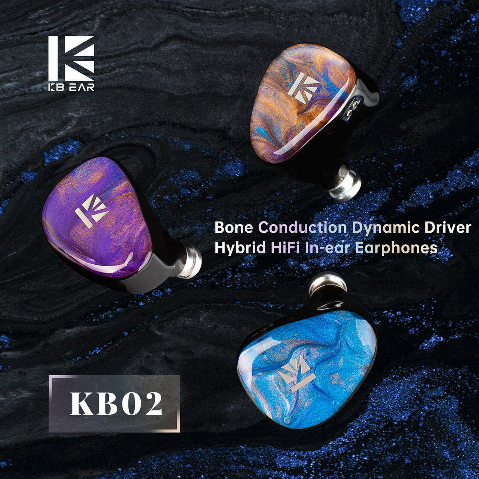 KBEAR KB02 in Ear Monitor, Colorful Hybrid 1DD Bone Conduction IEM in Ears Wired Earbuds Bass with 0.78 2Pin 4N OFC Cable 3.5mm Plug Cable for Gaming Singers Musicians(Purple Blue,without mic)