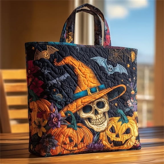 WEGFTDUOP Halloween Decoration Halloween Quilted Tote Bag Horror Witch Skeleton Halloween Tote Bag Cute Ghost Pumpkin Shopping Grocery Bag Halloween Indoor Outdoor Decoration