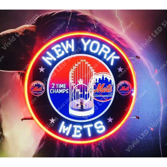 Queen Sense 24"x24" For New Yorks Sports League Mets 2 Time Champs LED Sign Light Neon Signs With Dimmer Party Home Wall Decor Lights W124NYM2TCVVD-XLED