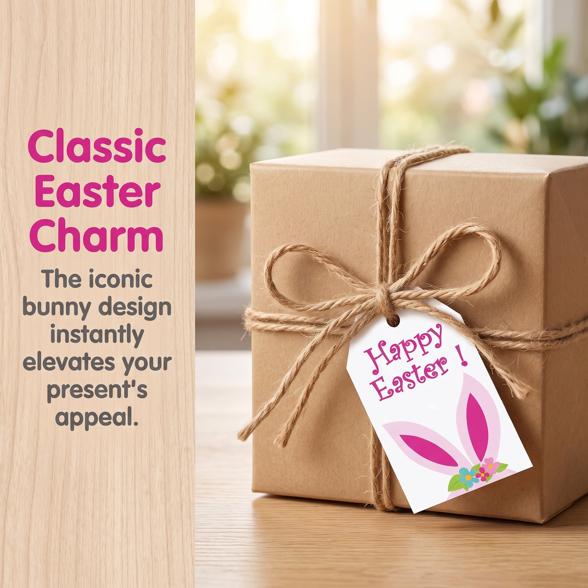 Unique Bargains 100Pcs Easter Gift Tags with Twine Rabbit Ear Pattern 2" x 3.1"
