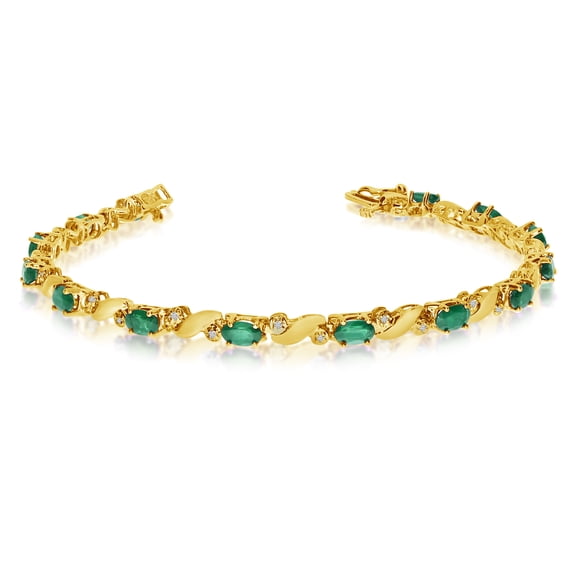 14k Yellow Gold Natural Emerald And Diamond Tennis Bracelet