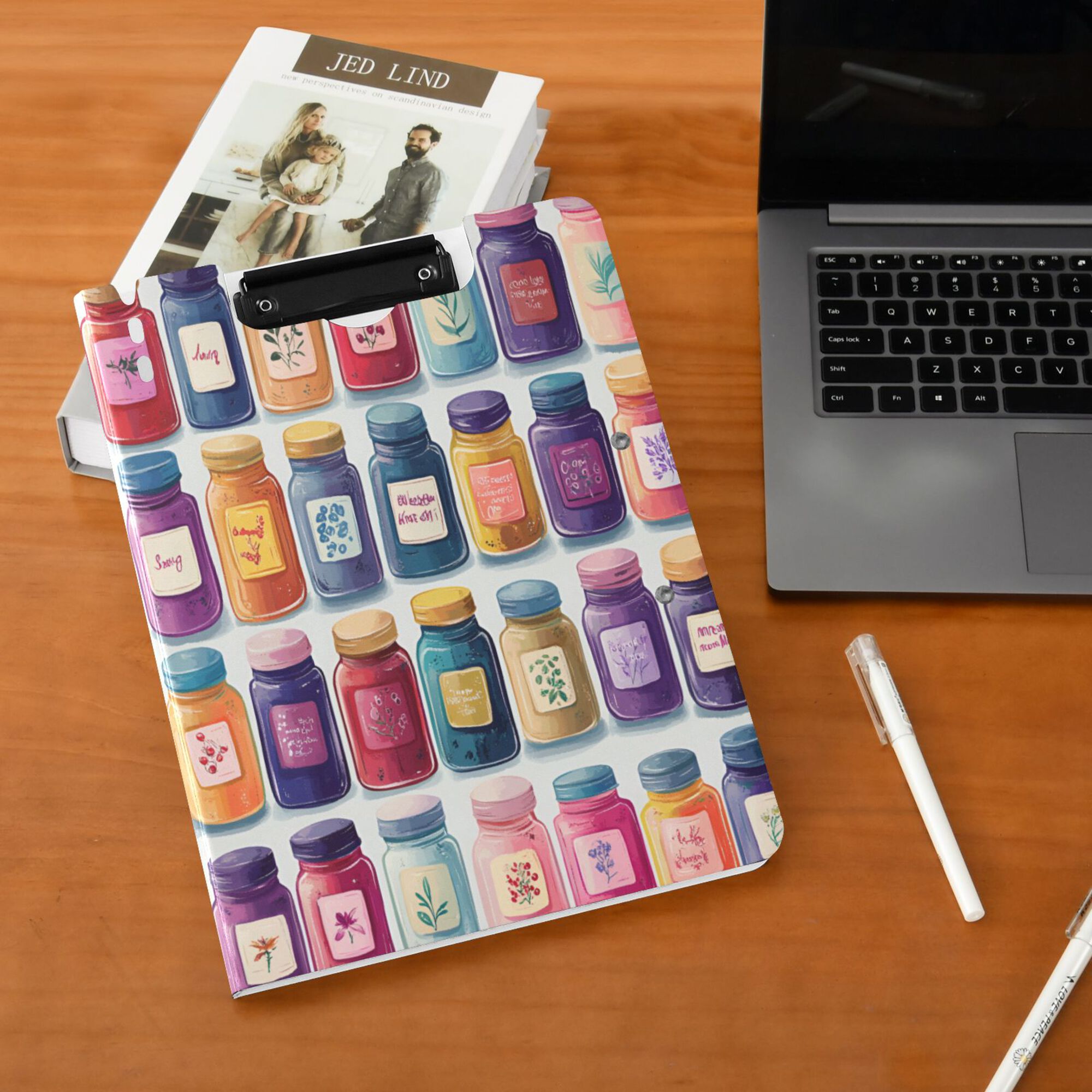 FORMRS A4 Clipboard Folder with Pen Holder Horizontal Foldable School Office Binder, Blue Jam Jars