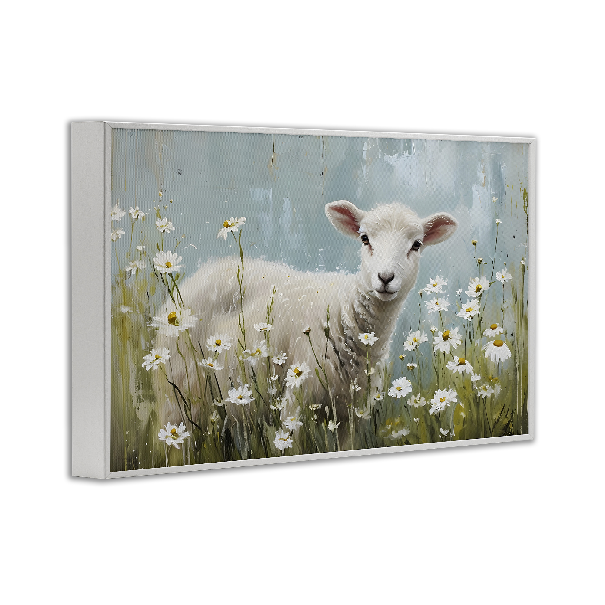 Stupell Industries Lamb Among Daisies Animals & Insects Painting White Framed Art Print Wall Art, 30 x 20