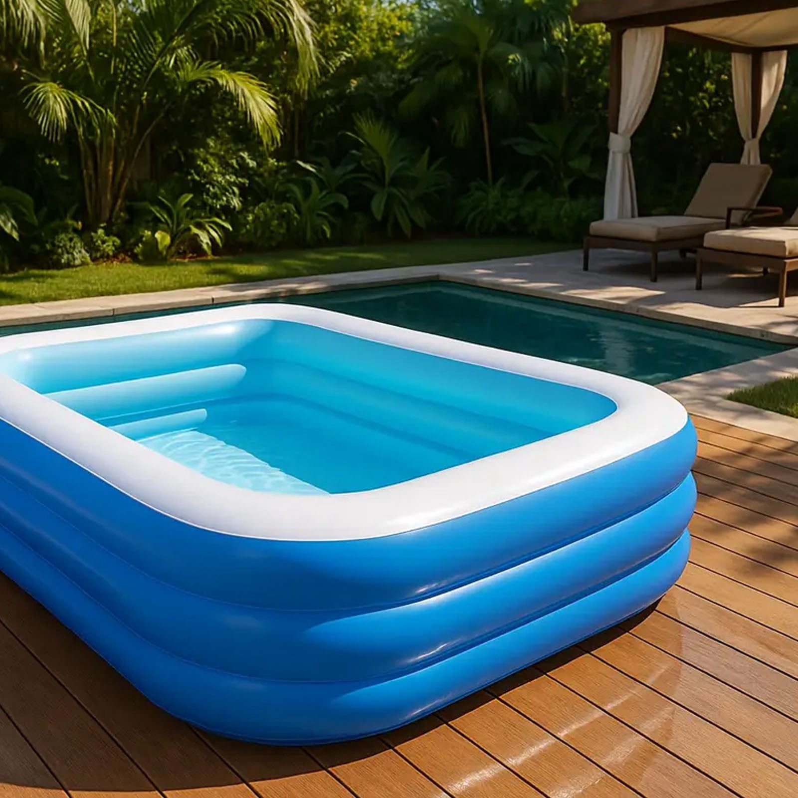 Inflatable Pool, 82.7" X 53.1" X 21.3" Family Swimming Pool with Drain Plug, Large Thickened Blow Up Swimming Pools Play Center, Foldable Swimming Pools for Outdoor, Garden, Backyard, Blue
