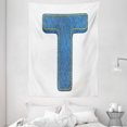 thumbnail image 1 of Letter T Tapestry, Alphabet Design with Denim Texture Element Blue Jeans Stitches Illustration Print, Wall Hanging for Bedroom Living Room Dorm Decor, 60W X 80L Inches, Blue Yellow, by Ambesonne, 1 of 2