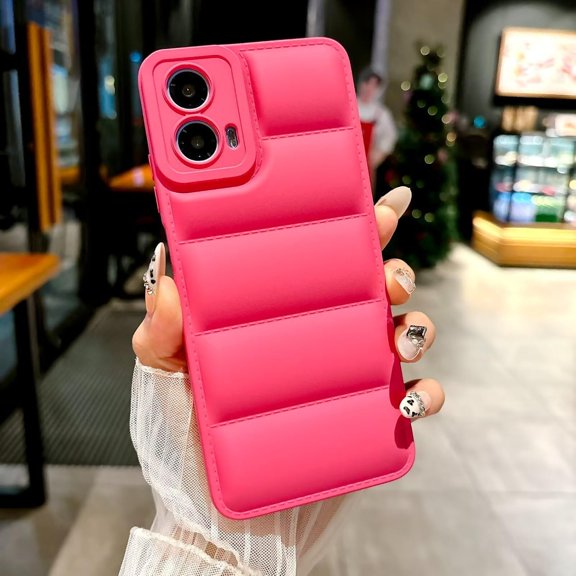 Case for Moto G73 5G,Luxury Down Pure Jacket Soft Unzip Sofa Silicone Puffer Touch Cloth Portection Shockproof Girls Women Phone Case for Motorola Moto G73 5G XT2237-2 (Rose)