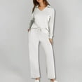 thumbnail image 3 of HAPIMO Womens 2 Piece Outfits Long Sleeve V Neck Tops Wide Leg Pants Set Casual Tracksuits Pockets Lapel Tracksuits White XL, 3 of 8