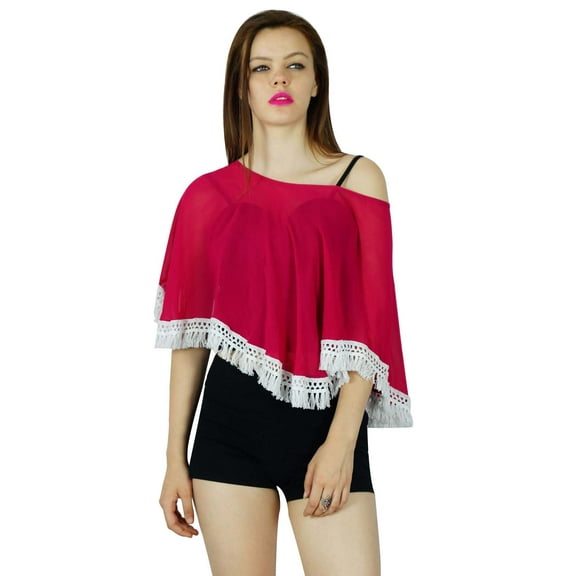 Bimba Women Pink custom Pocho Top Sheer Georgette Coverup Blouse